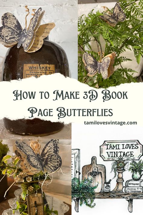 I have such a cute project for you today friends! These adorable 3D book page butterflies were inspired by a post from A Magical Mess on Pinterest. I shared her picture with you and everyone LOVED them! So I had to do a video tutorial to show you how I made my take on her butterflies. If you’re a book lover looking for a creative way to repurpose old falling apart books, or simply seeking a whimsical craft project with a vintage feel, then making 3D book page butterflies is the perfect project! Vintage Book Crafts Diy, Old Book Crafts Repurposed, Book Page Butterflies, Paper Flower Ball, Diy Crafts Vintage, 3d Book, Altered Book Journal, Old Book Crafts, Vintage Vignettes