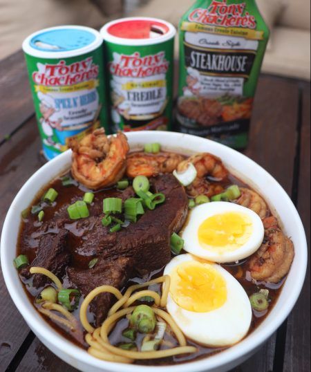 Yakamein - Tony Chachere's Yakamein New Orleans, Yakamein Recipe, Noodle Soups, Crab Salad Recipe, New Orleans Recipes, Cajun Dishes, Big Juicy, Flat Top Grill, Cajun Cooking