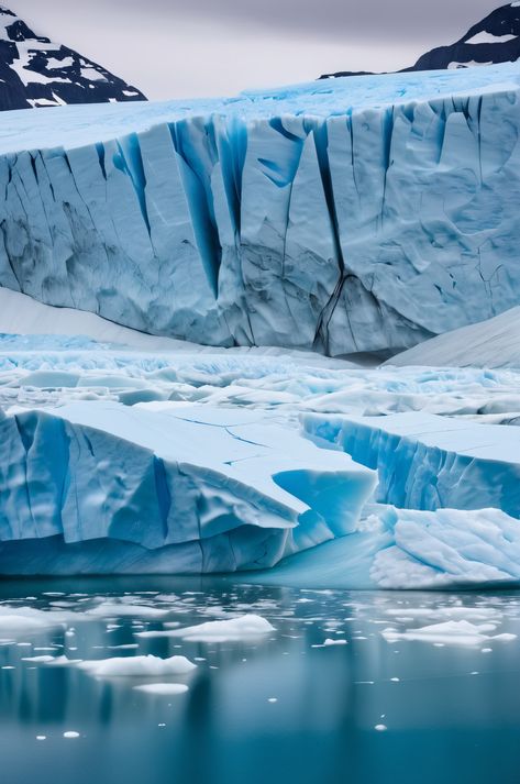 Experience the awe-inspiring moment a glacier calves, revealing intricate ice formations and radiating waves across an arctic fjord. #Glacier #Arctic #Nature Arctic Landscape, Mesmerizing Beauty, Blue Ice, Panoramic View, Shape And Form, The Ice, Amazing Nature, Ice Blue, Geometric Shapes