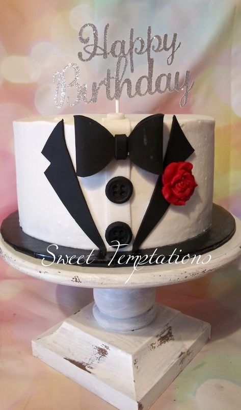 Cake For Guys Birthday, Birthday Cake For Men Husband Unique, Tuxedo Cake Design, Unique Birthday Cake Ideas For Men, 21st Birthday Cake For Guys, Puppy Birthday Cakes, Tuxedo Cake, Cake For Boyfriend, Birthday Cake For Husband