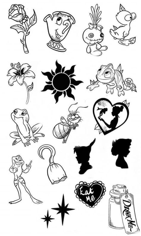 Disney Symbols Drawing, Disney Tattoos Fine Line, Disney Villain Tattoo Ideas, Disney Stencils Templates, Tiny Disney Tattoos Simple, Disney Tattoo Outline, Easy Disney Drawings Simple, Disney Tattoos Small Simple, Disney Outline Tattoo