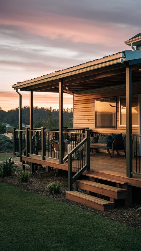 Mobile home deck with Trex Enhance Composite Decking Mobile Home Back Deck, Mobile Home Patio Ideas, Mobile Home Patio, Mobile Home Deck, Backyard Vibes, Trex Enhance, Mobile Home Back Porch, Mobil Homes, Home Deck