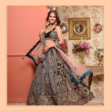 Blue Velvet Lehenga, Lehenga Look, A Perfect Blue, Tag Your Best Friend, Sangeet Night, Bridesmaid Lehenga, Velvet Lehenga, Pranali Rathod, Blue Lehenga