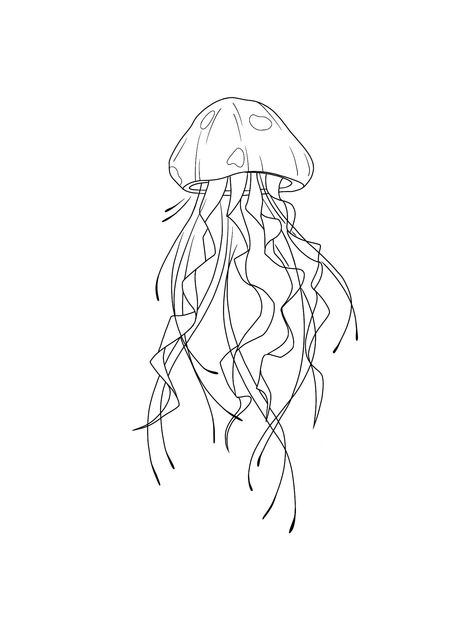 Jellyfish Tattoos Simple, Jellyfish Outline Tattoo, Mermaid Outline Drawing, Jelly Fish Tattoo Simple, Jellyfish Line Art, Jellyfish Tattoo Minimalist, Jellyfish Stencil, Jellyfish Outline, Jellyfish Tattoo Design