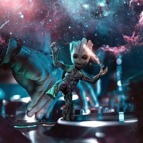 Groot’s Cosmos 🔮🎶®️ - - - - - - - artwor Marvel 4k Wallpaper, Dancing Groot, Groot Tattoo, Pikachu Cat, Baby Dancing, Marvel 4k, Groot Dancing, Space Art Gallery, Groot Marvel