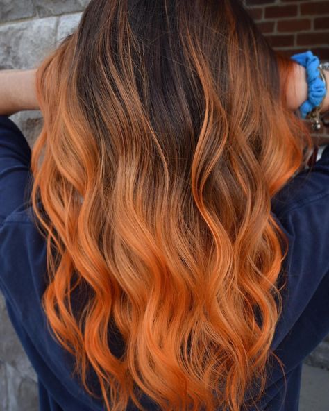 Orange Ombré Hair Idea Inspiration How to bright fun Hair Color Guy Tang Mydentity Olaplex Inspiration Ideas How To Josh Boynton @josh.does.hair on Instagram Brown And Orange Balayage, Hair Dye On Brown Hair, Dye On Brown Hair, Orange Ombre Hair, Orange Hair Dye, Cheveux Oranges, Hair Color Orange, Brown Ombre Hair, Guy Tang