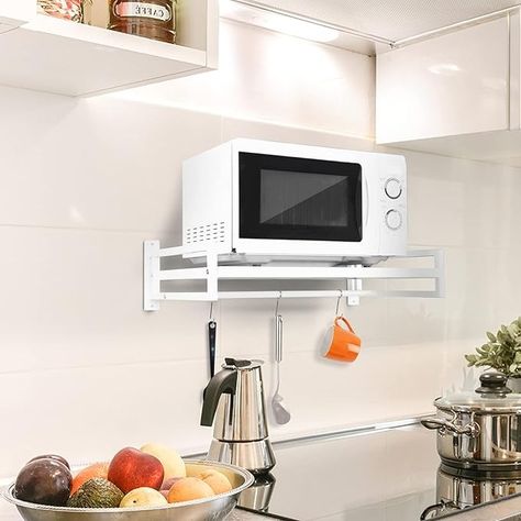 Amazon.com: ABCOOL Wall Mount Microwave Oven Shelf Rack for Kitchen Home, Carbon Steel Counter Countertop Holder with Hook Rail and 3 Slidable Hooks : Home & Kitchen Mount Microwave, Microwave Wall Mount, Hanging Microwave, Mounted Microwave, Microwave Oven Shelf, Microwave Shelf, Metal Shelving, Space Saving Kitchen, Kitchen Size