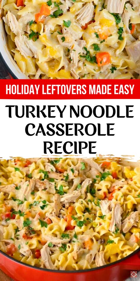 Reinvent your holiday leftovers with this turkey noodle casserole! A creamy sauce, tender turkey, and noodles combine for a comforting dish perfect for everyday dinners. Save this pin for later or click to explore the full recipe now! Turkey And Noodle Casserole, Leftover Turkey And Noodles Recipe, Turkey Noodles And Gravy, Ground Turkey And Egg Noodles, Egg Noodle Dishes Recipes, Turkey Noodle Casserole Recipes, Turkey Egg Noodles, Leftover Turkey Breast Recipes, Turkey And Noodles