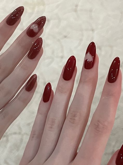 Dark Cherry Red Nails Acrylic Design, Nails Color Vino, Dark Red Manicure, Quick Nails, Manicure Acrylic Nails, Wine Red Nails, Wine Nails, Asian Nails, Hello Nails