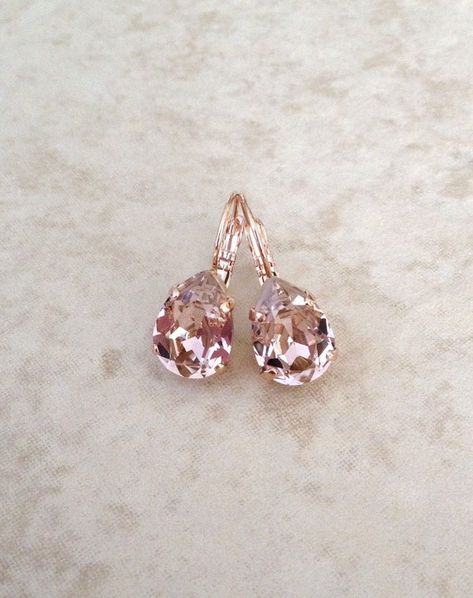 Blush Pink Cushions, Cushion Earrings, Crystal Teardrop Earrings, Rose Gold Morganite, Pink Swarovski, Box Handmade, Leverback Earrings, Swarovski Crystal Earrings, Wedding Jewelry Earrings