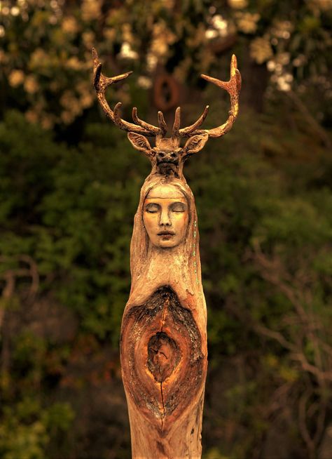 By Debra Bernier Clay And Shells, Deer Goddess, Debra Bernier, Deer Totem, Elen Of The Ways, Spirit Woman, Fantasy Country, Irish Mythology, Wooden Objects