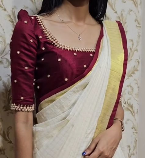 Red Puff Sleeve Blouse, Madhuparkam Saree, Maroon Silk Saree Blouse Designs, Normal Blouse Design Models, U Shape Neck Design, Blouse Designs Pattu Sarees, Red Blouse Designs Patterns, Blouse Models For Pattu Sarees, Latest Blouse Designs For Pattu Sarees