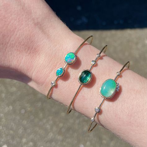 We love these dreamy bangle bracelets that combine gemstones & sparkling diamonds Gem Bracelets Stones, Dreamy Bracelet, Gem Bracelets, Gem Stone Bracelet, Faberge Jewelry, Resin Jewelry Diy, Stone Bracelets, Gems Bracelet, Jewelry Diy Bracelets