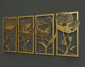 ArteperaWallArtDecor - Etsy Gold Wall Decor, Living Wall Decor, Large Metal Wall Art, Above Bed Decor, Grand Art Mural, Gold Wall Art, Large Wall Decor, Gold Walls, Wall Decor Set