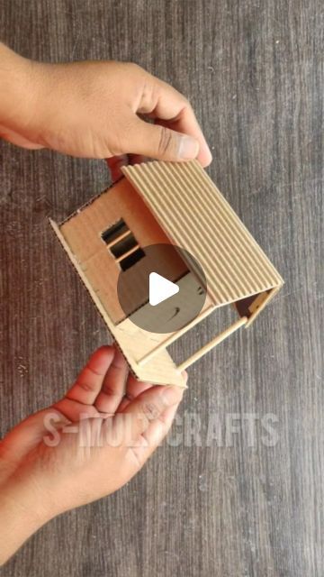 Cardboard Crafts House, Cardboard House For Kids, Diy House With Cardboard, Diy Cardboard Christmas House, Cardboard Houses, Diy 3d House Cardboard, Diy Cardboard House Christmas Villages, Making House With Cardboard, Cardboard Houses For Kids