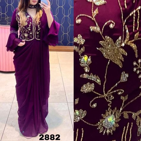 ₹1799

***. **RUTBA KHAN. **
 (Pre Draped Saree )
 2882
Fabric Description 
*Crop Top* : Stitched Georgette Fabric Top
*Size* 38-40-42-44
*Length* : 17

*Skirt* Stitched Predrape Saree Having Stitched Pleats and pallu
*Length* 46

Accessories: Belt Extra 

* Price : 1799*
(Ship Extra)

*Imp*
READY TO WEAR  SAREE 😍

*  READY TO DISPATCH*

_____________________________

*Note:*

⏩ COD (Cash On Delivery) not available

⏩ To Book/Order on Whatsapp, Please Click here https://wa.link/tjwvjz 

⏩ P... Predrape Saree, Pre Draped Saree, New Designer Kurtis, Draped Saree, Drape Saree, Ready To Wear Saree, Designer Kurtis, Georgette Fabric, Wear Saree