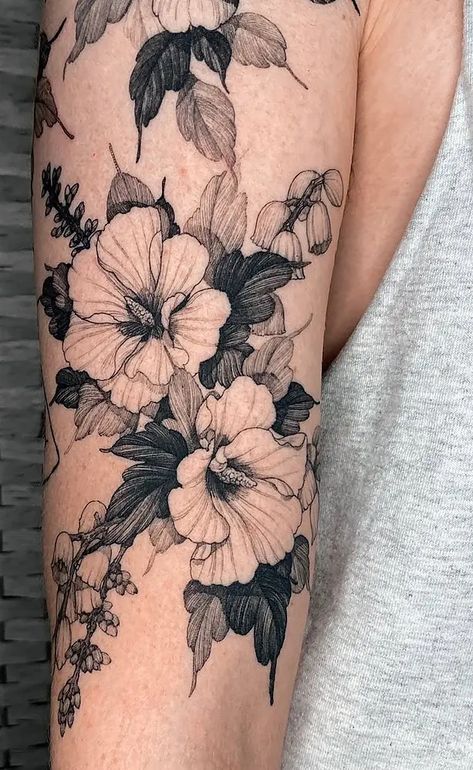 Flower Tattoos Blackwork, Flowers Around Tattoo, Flower Tattoo Reference, Best Floral Tattoos, Modern Floral Tattoo, Fineline Chrysanthemum Tattoo, Blackwork Floral Tattoo Design, Witch Lady Tattoo, Dainty Cover Up Tattoo