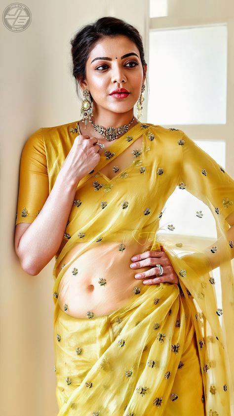 Kajal Agarwal Saree, Trending Shorts, Desi Fashion Casual, Kajal Agarwal, Yellow Saree, Indian Gowns Dresses, Bollywood Wedding, Beautiful Dresses For Women, Accessories Ideas