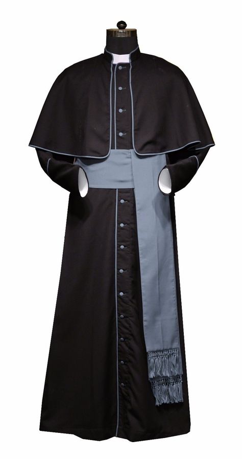 Black cassock for clergy priests / Black cassock with Grey trims & attached cape | eBay Priest Cassock, Catholic Clothing, Priest Outfit, Priest Robes, Shoulder Cape, Catholic Priest, Mens Casual Dress Outfits, Fashion People, Inspired Outfits