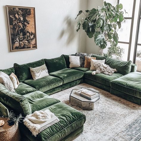 How a Green Sectional Sofa Enhances Any Design Style — Living Bright Interiors Green Couches, Green Couch Living Room, Green Sofa Living Room, Yellow Decor Living Room, Green Couch, Green Sofa, House Inside, Sofa Colors, Mug Design