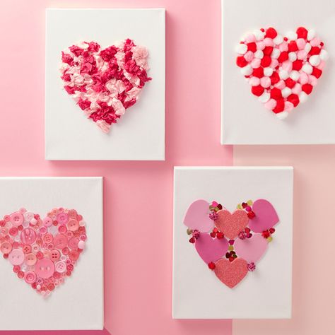 These easy to create heart canvases are the perfect gift for kids to make. With four designs to choose from there is something for everyone, or why not make all four to create your own gallery wall! Painting Beginners, Saint Valentin Diy, Painting Colour, Painting Famous, Valentine's Day Crafts, Valentine's Day Crafts For Kids, Painting Aesthetic, Valentine Crafts For Kids, Heart Canvas