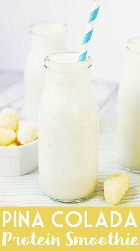 Pina Colada Protein Smoothie - This pina colada protein smoothie is an easy, healthy, delicious, protein-packed way to enjoy your favorite tropical beverage! #halfscratched #pinacolada #smoothie #proteinshake #proteinsmoothie #smoothierecipe #drinkrecipe #drink #healthyrecipe #healthy #pinacoladashake Apricot Smoothie, Blackberry Smoothie, Pina Colada Smoothie, Pina Colada Recipe, Low Carb High Protein, Protein Smoothies, Protein Smoothie Recipes, Smoothie Prep, Pineapple Smoothie