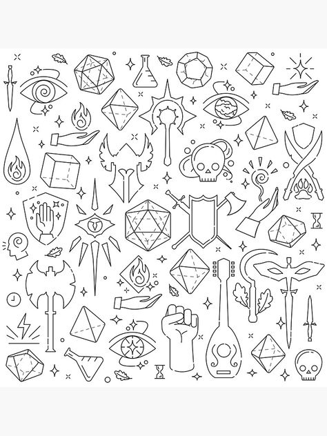 Dnd Doodle Art, Dnd Binder Cover, Dnd Bujo Theme, D 20 Drawing, Dnd Flash Tattoo, D&d Doodles, Dungeons And Dragons Dice Art, Dnd Clip Art, Dnd Jacket