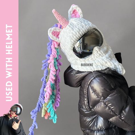 Crochet Helmet Cover, Ski Crochet, Ski Helmet Cover, Balaclava Mask, Ski Style, Unicorn Hat, Cute Diy Projects, Ski Helmet, Helmet Covers