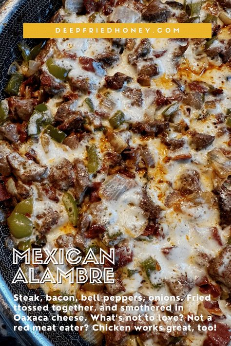 Chicken Alambre Recipe, Mexican Alambre Recipe, Authentic Mexican Fajitas Recipes, Simple Mexican Dinner Recipes, Steak Alambre, Latino Food Recipes, Mexican Snacks Recipes, Mexican Pot Luck Dishes, Cheap Mexican Meals