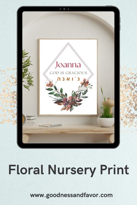 A beautiful customizable digital download of the name Joanna and the meaning behind it. This elegant 'Baby Name Meaning Sign for Nursery' wall art will look great on your walls! Olivia Name, Nursery Personalized Wall Art, Wall Art Girl, Nursery Wall Art Girl, Girl Nursery Decor, Baby Names And Meanings, Floral Nursery, Elegant Baby, Name Meaning