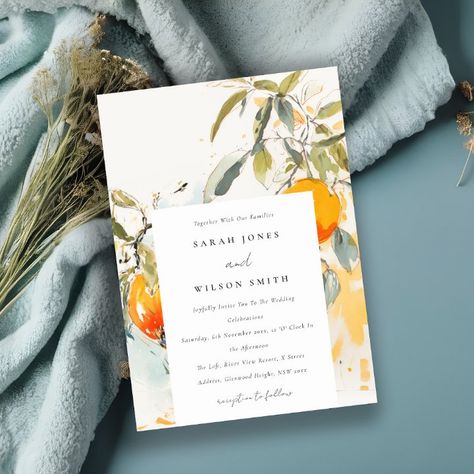 Italian Wedding Invitations, Garden Bridal Shower Invitations, Bold Wedding Invitations, Orange Wedding Invitations, Garden Bridal Showers, Orange Garden, Garden Wedding Invitations, Floral Save The Dates, Abstract Orange