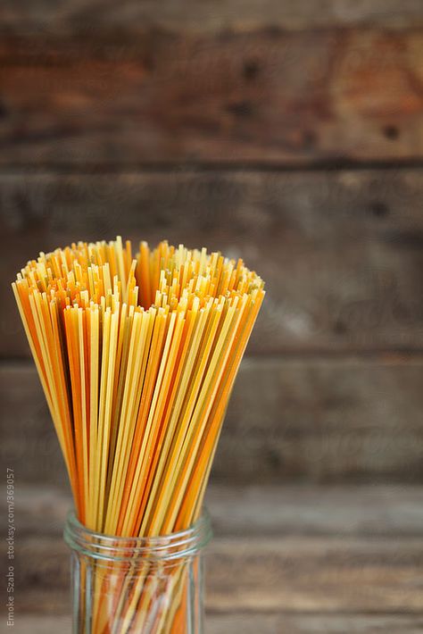 Jar of colourful spaghetti pasta by Emoke Szabo Raw Pasta, Pasta Italia, Pasta Bar, Spaghetti Pasta, Food Photography Inspiration, Food Staples, Pizza Pasta, Food Photography Styling, Chicken Enchiladas