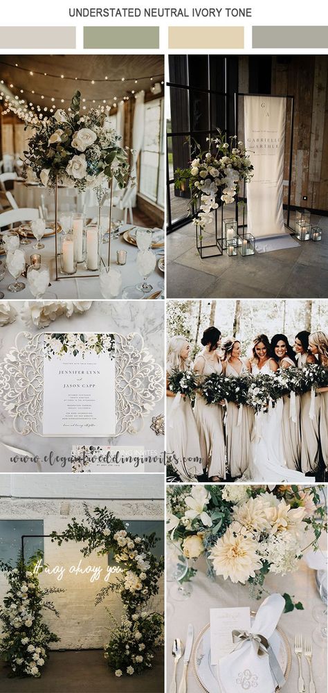 Elegant Wedding Colors, Wedding Theme Color Schemes, Wedding Color Pallet, Fall Wedding Color Palette, Neutral Wedding Colors, Wedding Color Trends, White Wedding Theme, Wedding Color Palettes, Wedding Colour