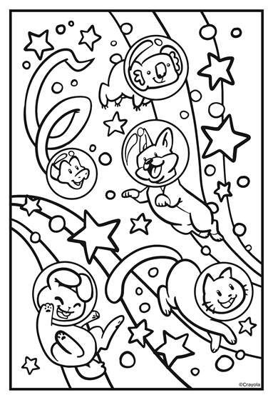 Cosmic Cats Galaxy Fun Coloring Page | crayola.com Galaxy Coloring Pages, Animals In Space, Crayola Coloring Pages, Space Coloring Pages, Fall Coloring, Space Animals, Galaxy Colors, Coloring Sheets For Kids, Fall Coloring Pages