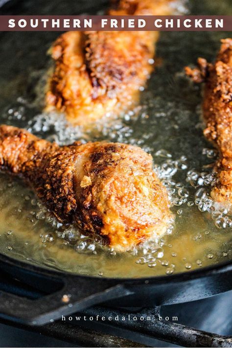 Is there anything much more satisfying that delicious Southern Fried Chicken?  We think not!  Follow the fool-proof steps win our ALL-NEW VIDEO and recipe and you will NOT be disappointed! Soul Food Meat, Cast Iron Fried Chicken, Hot Sauce Chicken, Southern Soul Food, Meat Ideas, Fried Chicken Drumsticks, Cooking Fried Chicken, Trendy Recipes, Recipes Southern