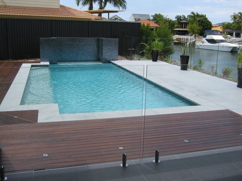 Swimming Pools Brisbane, Light Grey Granite coping and surrounds Wood Pool Deck, Decks Around Pools, Pool Paving, Pool Pavers, Outdoor Pavers, Outdoor Pool Area, Swimming Pool Construction, Stone Pool, Pool Landscape Design