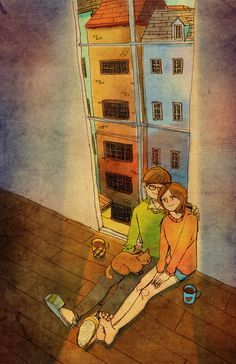 Just Sitting There, With Cups Of Tea Next To You And The Whole World Of Possibilities In Front Of You Puuung Love Is, The Small Things, Couple Illustration, Korean Art, Love Illustration, Korean Artist, Small Things, Cute Couples Goals, Cute Illustration