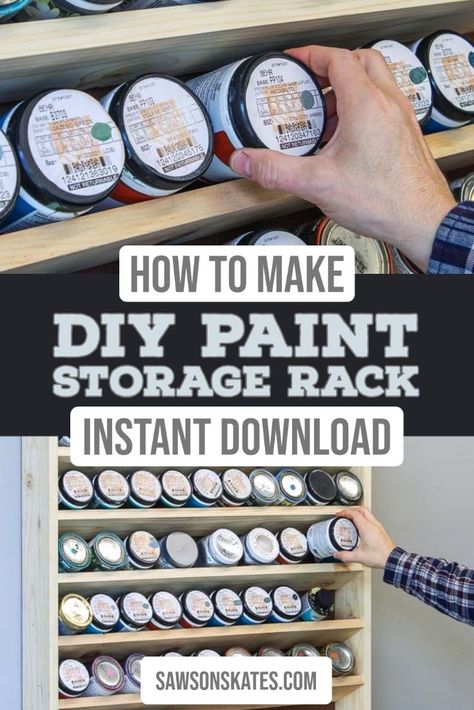 Hand removing a paint container from a DIY paint storage rack Diy Paint Storage Rack, Craft Paint Organization Easy Diy, Paint Can Organization, Cricut Area, Paint Organization Diy, Diy Paint Storage, Paint Storage Ideas, Paint Storage Diy, Paint Storage Containers