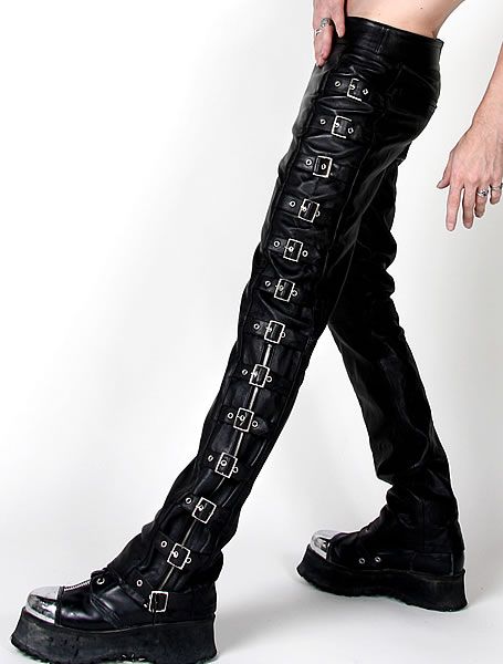 Plus Size Leather Pants, Goth Male, Punk Jeans, Embellishment Ideas, Gothic Pants, Buckle Pants, Gothic Men, Mens Leather Pants, People Clothes