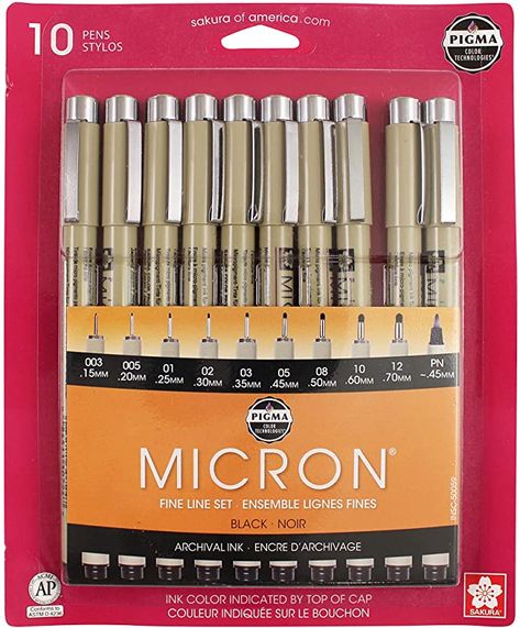 Sakura Pigma Micron, Micron Pens, Painting Materials, Technical Pen, Micron Pen, Fine Point Pens, Fineliner Pens, Pointed Pen, Colored Pens