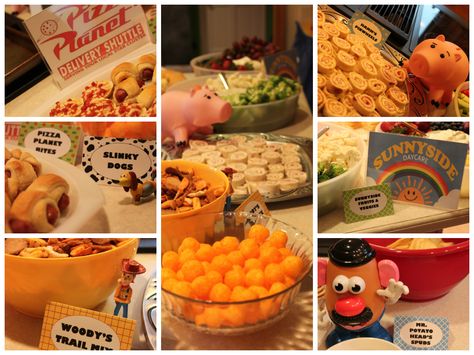 This is part one in a series of posts recapping my son’, Toy-Story-themed second birthday party. Go HERE for the initial post, or check out the details on the DECORATIONS and ACTIVITIES. I wanted t... Toy Story Birthday Party Ideas Food, Toy Story Party Food, Toy Story Food, Toy Story Birthday Party Ideas, Toy Story Party Decorations, Toy Story Baby, Toy Story Theme, Toy Story Cakes, Story Birthday