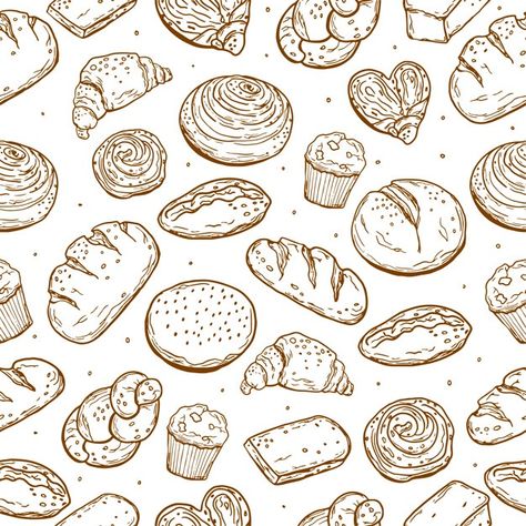 Seamless pattern. various baking. bread.... | Premium Vector #Freepik #vector #pattern #food #bakery #wallpaper Bread Doodle, Baking Wallpaper, Cake Background, Vintage Italian Posters, Yogurt Drink, Peanut Butter Banana Smoothie, Banana Peanut Butter, Patterned Cake, Space Phone Wallpaper