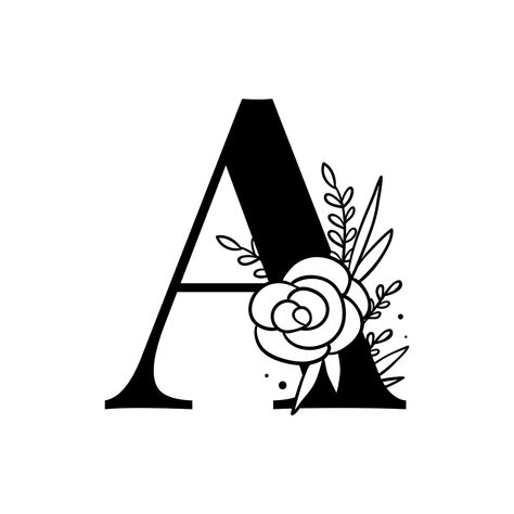 Letter A script psd floral alphabet | free image by rawpixel.com / Tvzsu Botanical Capital Letter, Alphabet Typography, Floral Alphabet, Letter A, Alphabet, Typography, Black And White, Floral, White