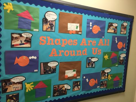 Shapes Bulletin Board Ideas Preschool, Shapes Display Preschool, Colors And Shapes Bulletin Board Ideas, Shape Bulletin Boards, Shapes Theme Board Preschool, Shape Bulletin Boards Preschool, Shapes Bulletin Board Ideas, Science Bulletin Boards Preschool, Jellyfish Room