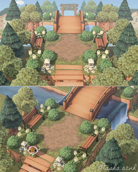 Cottegcore Animal Crossing, Animal Crossing Island Inspiration Entrance, Acnh Island Designs Entrance, Acnh Residential Area, Cottagecore Animal Crossing, Nature City, Spaceship Interior, Animals Crossing, Forest Core