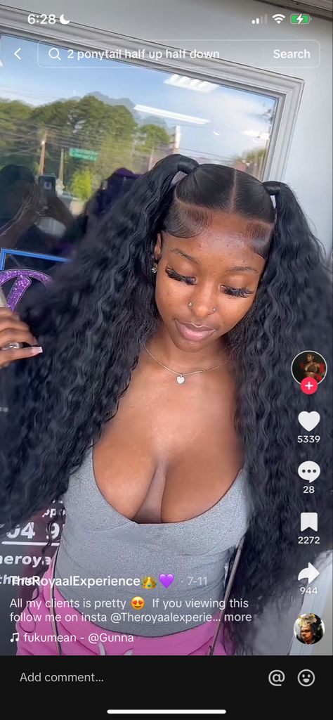 Sew In With 2 Ponytails, Sew In Two Ponytail Hairstyles, 2 Ponytails Half Up Half Down Black Women, Cute Ponytails With Weave, Two Ponytails Half Up Half Down Quick Weave, Two Ponytails With Weave Half Down, Sew In With Two Ponytails, Half Up Half Down Quick Weave 2 Ponytails, Curly Quick Weave Ponytail