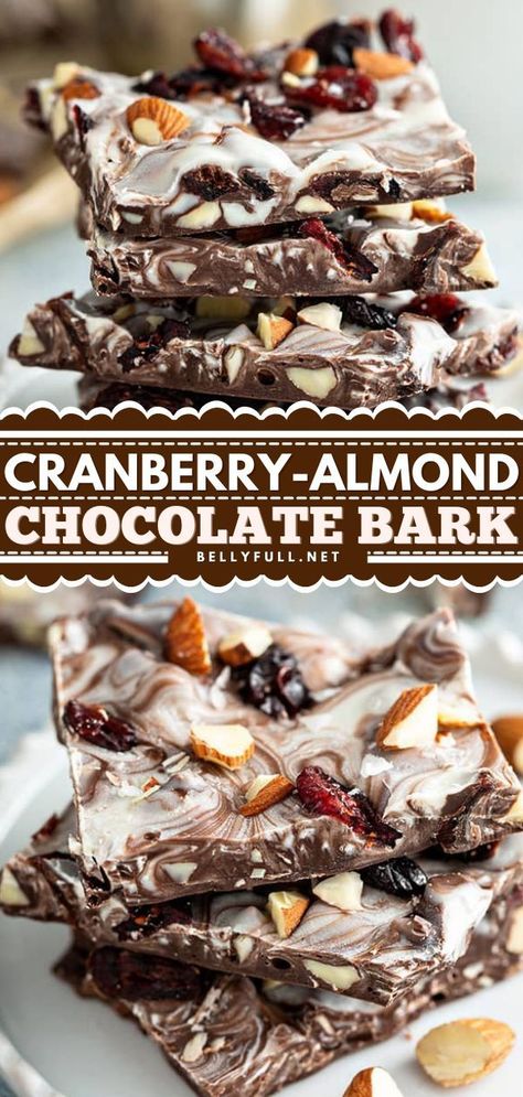 Easy Dessert For A Crowd, Almond Bark Recipes, Chocolate Bark Christmas, Bark Recipes, Chocolate Bark Recipe, Almond Chocolate, Cranberry Almond, Easy No Bake, Chocolate Candy Melts