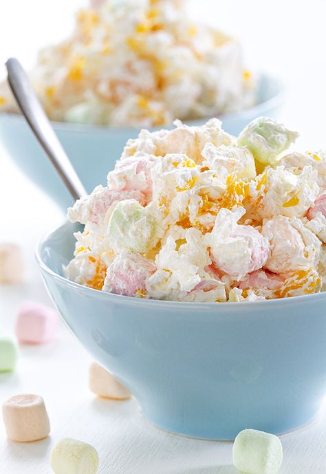 Hawaiian Marshmallow Salad Recipe Hawaiian Fruit Salad, Marshmallow Salad, Hawaiian Salad, Recipe With Sour Cream, Hawaiian Fruit, Salad Aesthetic, Hawaiian Desserts, Luau Food, Cream Salad