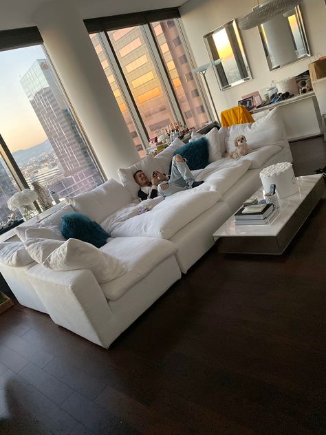 All White Studio Apartment, Big Couches Living Room Cozy, Bed Couches Living Room, Couches For Apartments, Cloud Couch Sectional, Remi Cruz, Dream Couch, Cloud Couch, Miami Apartment