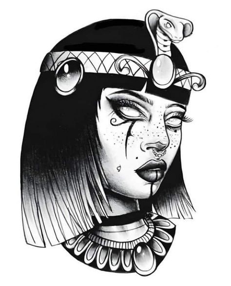 Egyptian Art Design, Goddesses Tattoo, Blackwork Tattoo Design Drawings, Egyptian Goddess Tattoo, Cleopatra Tattoo, Mythology Goddesses, Nefertiti Tattoo, Egyptian Drawings, Starověký Egypt